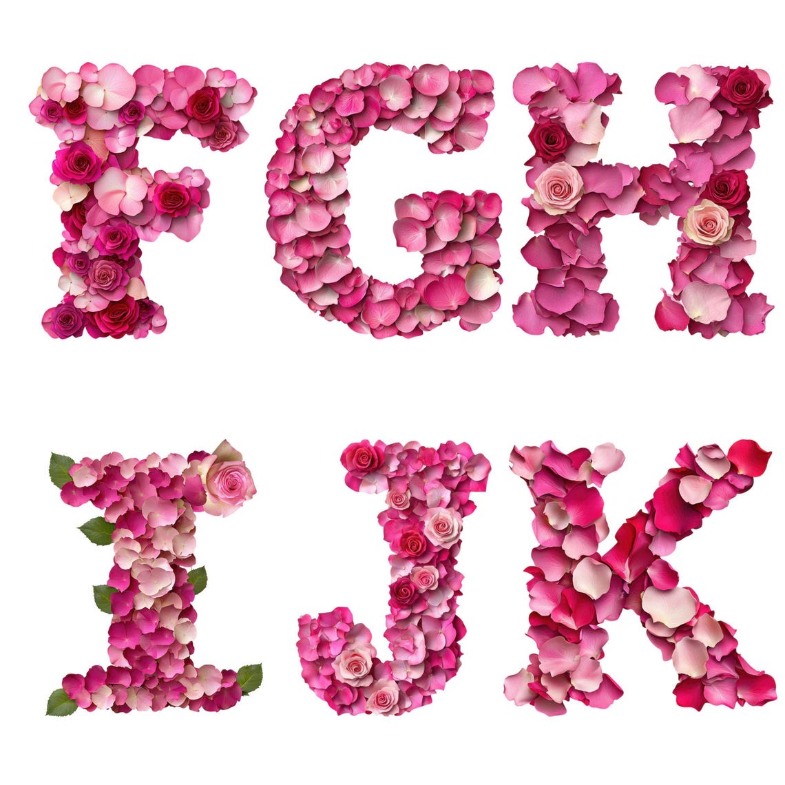 Rose Petal Alphabet PNG Bundle: Floral Letters & Numbers Clipart ...