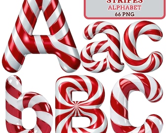 3D Candy Cane Alphabet PNG, Christmas Clipart (Digital Download)
