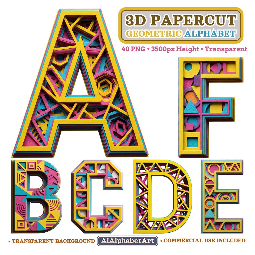 3D Papercut Alphabet PNG | Geometric Letters Clipart | 40 PNG, 3500px ...