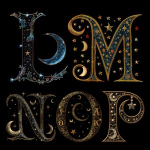 Celestial Moons & Stars Alphabet PNG: Cosmic Letter Clipart (digital ...