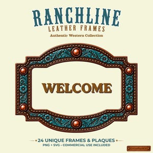 Western Leather Frames PNG SVG Bundle, Tooled Rustic Plaques (Digital Download)