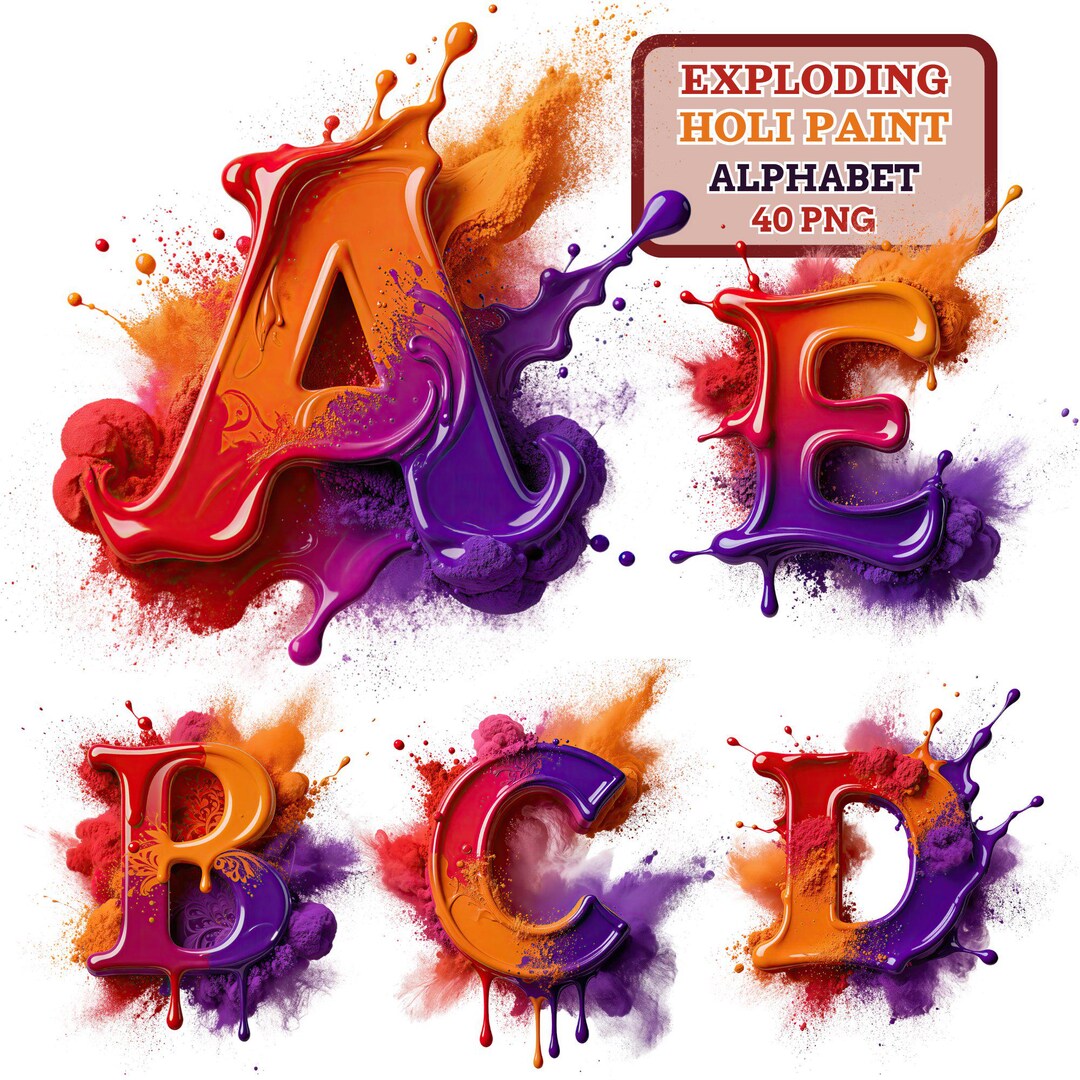 Holi Festival Alphabet PNG | Exploding Color Powder Letters | 40 PNG - Etsy