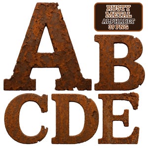 Rusty Metal Letters PNG Alphabet Clipart, Industrial Vintage Font, Grunge Steampunk Lettering, Rustic Numbers, Digital Download, DIY Crafts