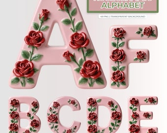 Alfabeto RoseCeramic PNG / 49 PNG transparentes / 3500 px de altura / Uso comercial
