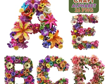 Floral Alphabet PNG Letters: Flower Font Clipart for Spring Crafts (Digital Download
