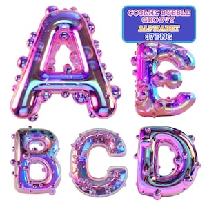 Holographic 3D Bubble Letters: Iridescent Alphabet PNG Clipart