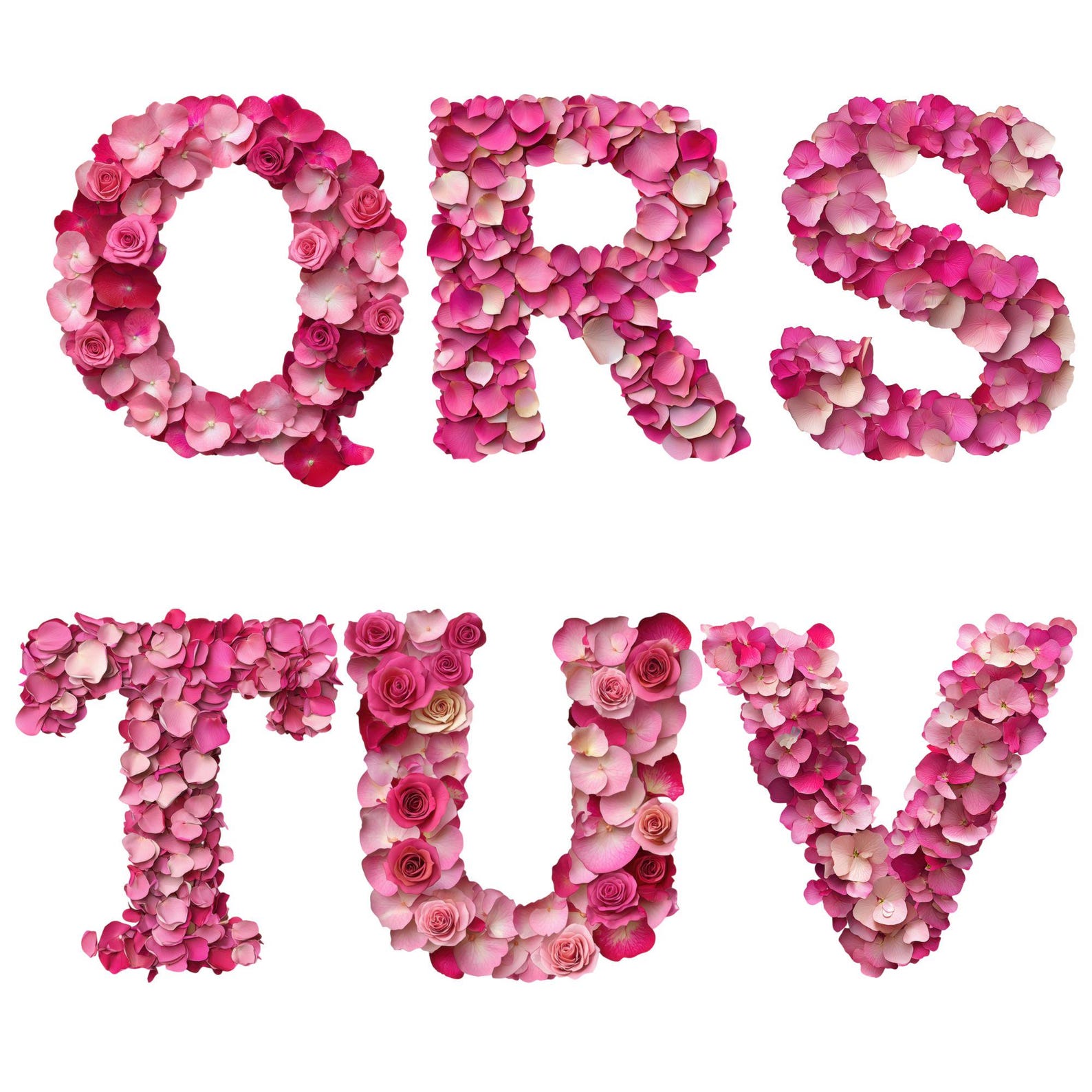 Rose Petal Alphabet PNG Bundle: Floral Letters & Numbers Clipart ...