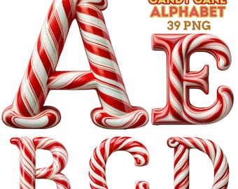 Candy Cane Alphabet Clipart: Festive Christmas PNG Set (Digital Download)