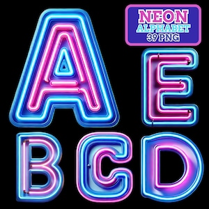 Neon Alfabet PNG Clipart: Retro 80-talstypsnitt (digital nedladdning)