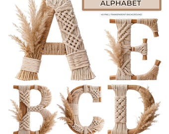 Alfabeto de macramé bohemio PNG / 40 PNG transparente / 3500px / Uso comercial