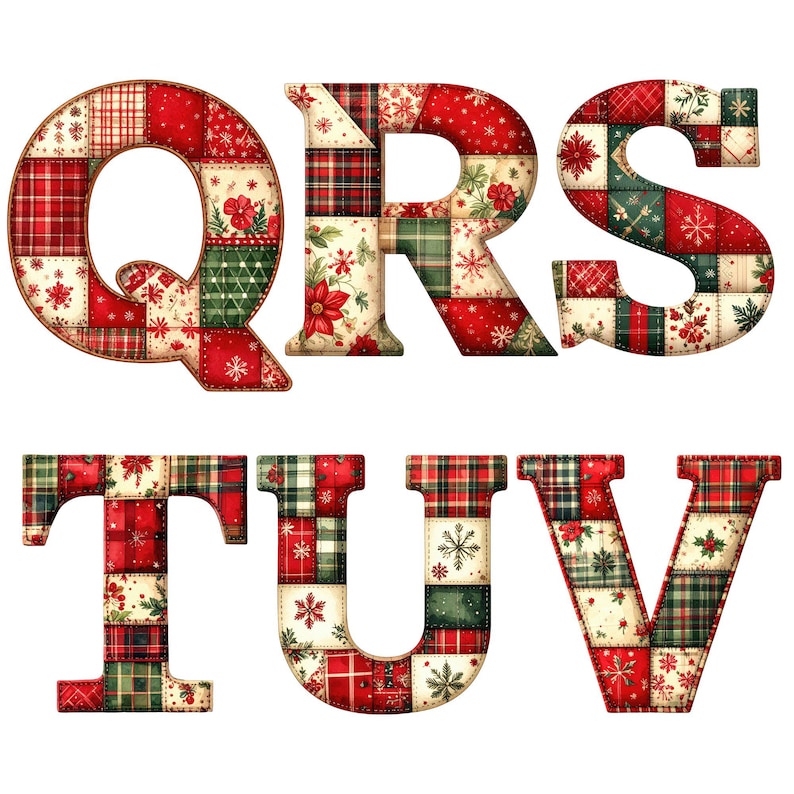 Patchwork Christmas Alphabet PNG | Quilted Holiday Letters A–Z 0–9 ...