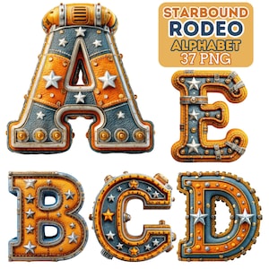 Starbound Rodeo Alphabet PNG Letters and Numbers, Western Cowboy Font Clipart for Shirts Mugs Sublimation Cricut Projects Crafts