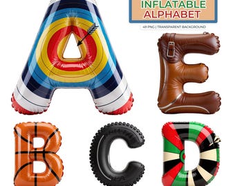 Alfabeto inflable deportivo PNG / 49 PNG transparente / 3500px / Uso comercial