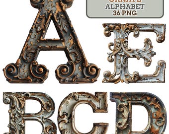 Victorian Alphabet Clipart PNG: Ornate Antique Letters & Numbers (Instant Download)