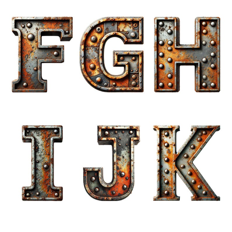 Industrial Steampunk Alphabet: Aged Steel Letters & Numbers PNG ...