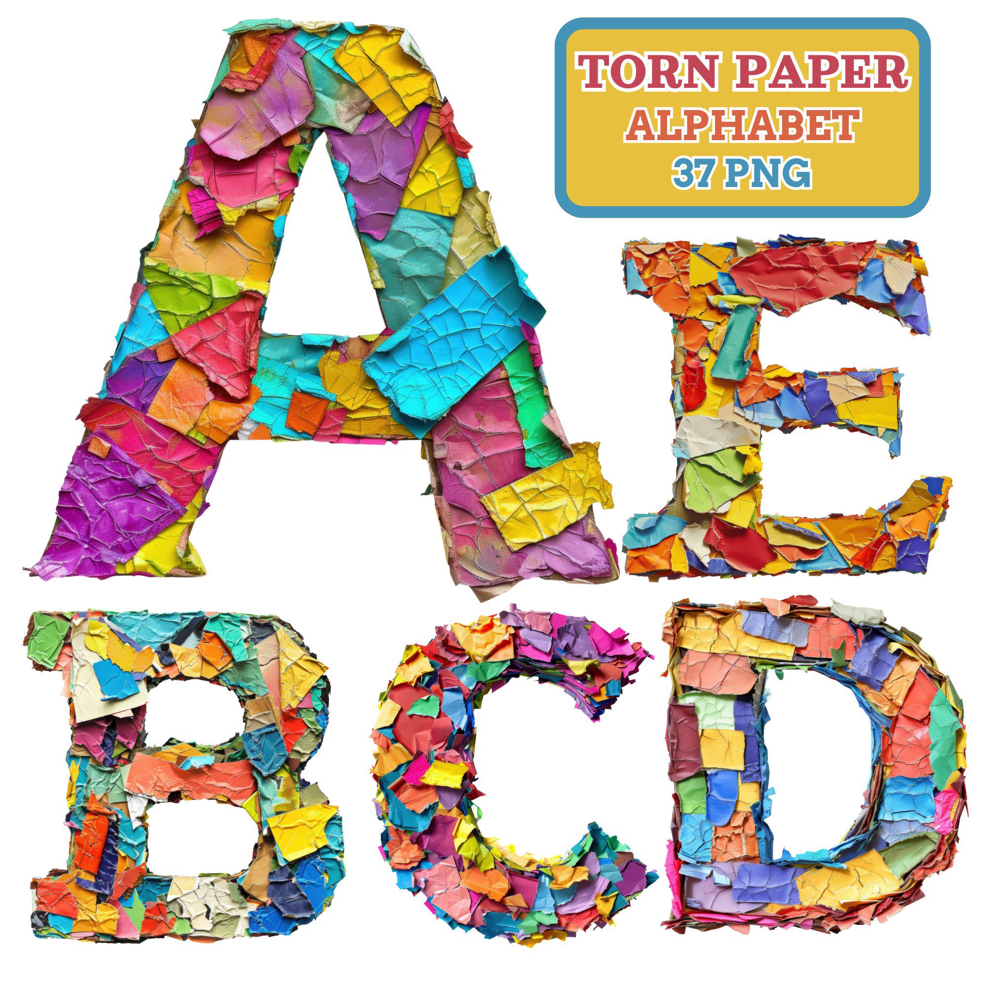 Torn Paper Alphabet | Colorful Collage Letters | Handmade Paper Art ...