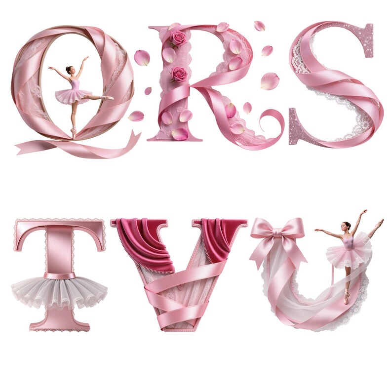Ballet Alphabet PNG | Pink Ribbon Lace Letters | 40 Transparent PNG for ...