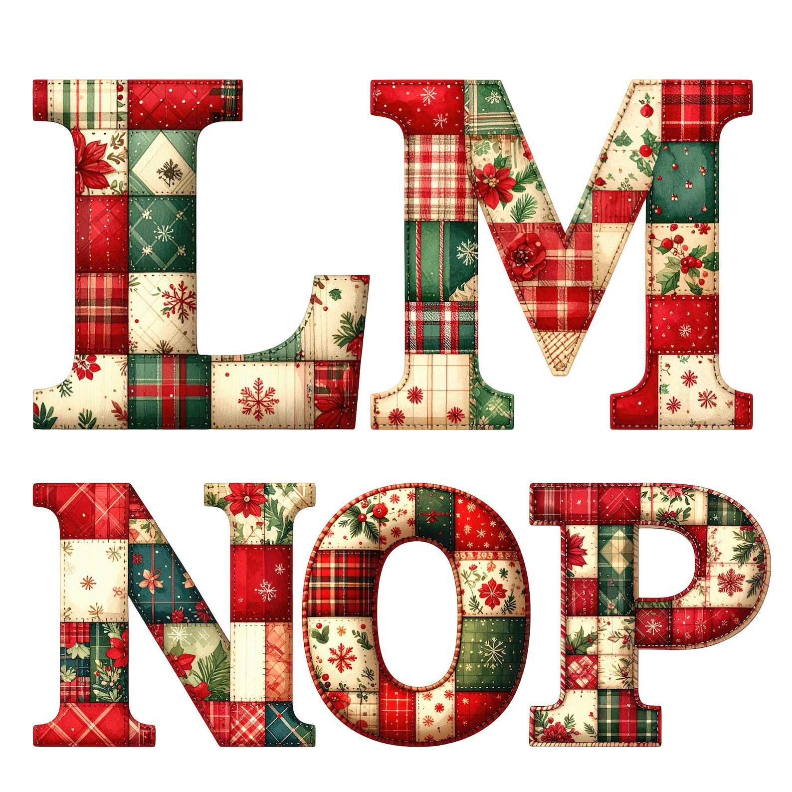 Patchwork Christmas Alphabet PNG | Quilted Holiday Letters A–Z 0–9 ...
