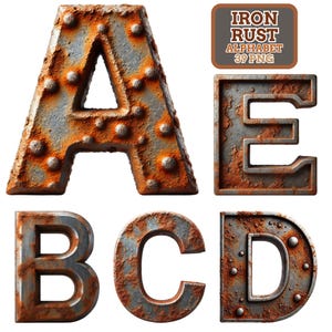 Iron Rust Alphabet PNG Letters, Industrial Steampunk Font Clipart, Rusty Metal Lettering Digital Download, Vintage Iron Font, DIY Sign Maker