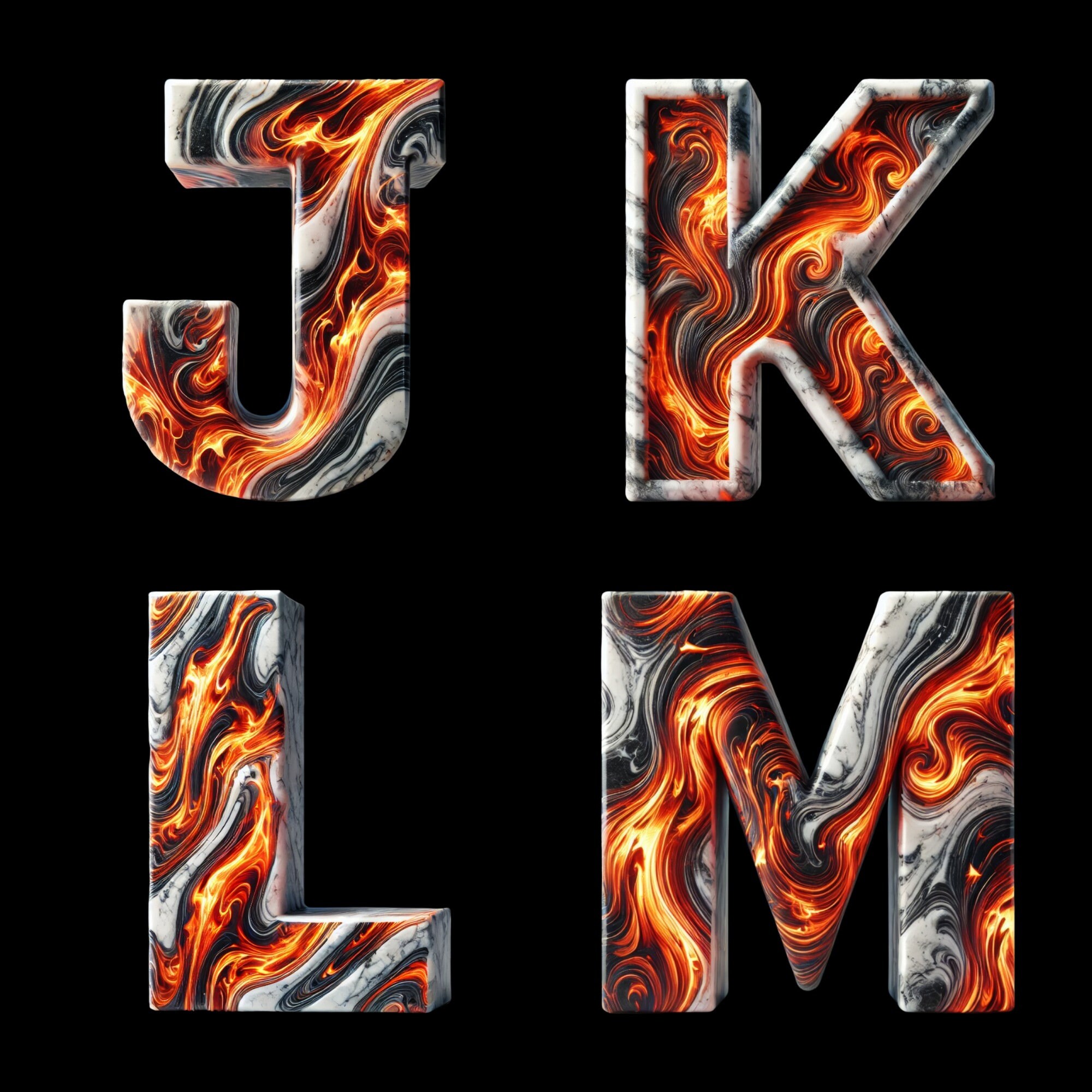 Marble & Fire Alphabet PNG Set: Luxe Graphic Design Elements (digital ...