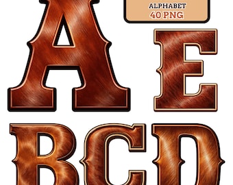 Chestnut Coat Western Alphabet PNG Set | Cowboy Leather Letter Clipart | 3D Rodeo Typeface | A-Z 0-9 Symbols | 40 PNG 3500px