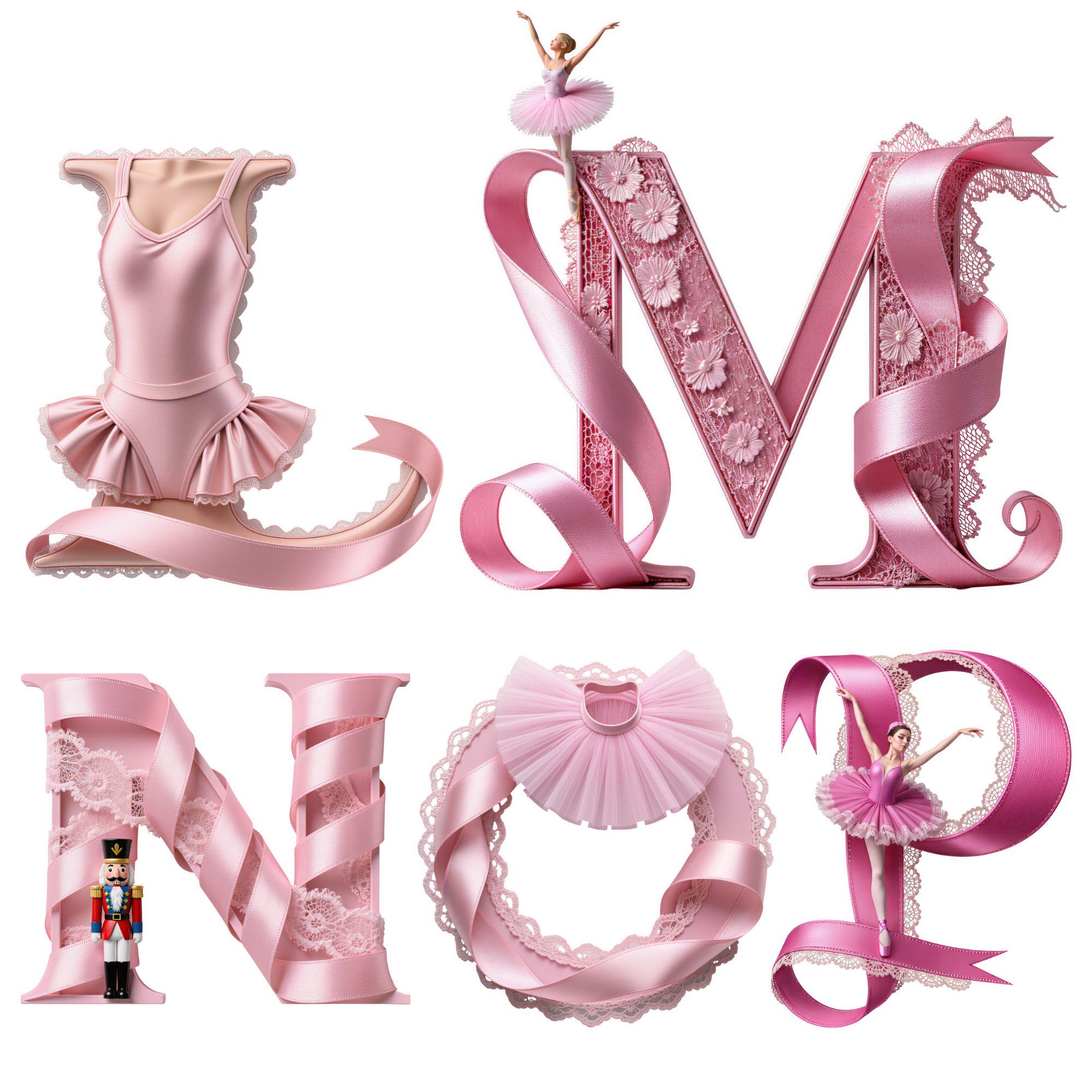 Ballet Alphabet PNG | Pink Ribbon Lace Letters | 40 Transparent PNG for ...