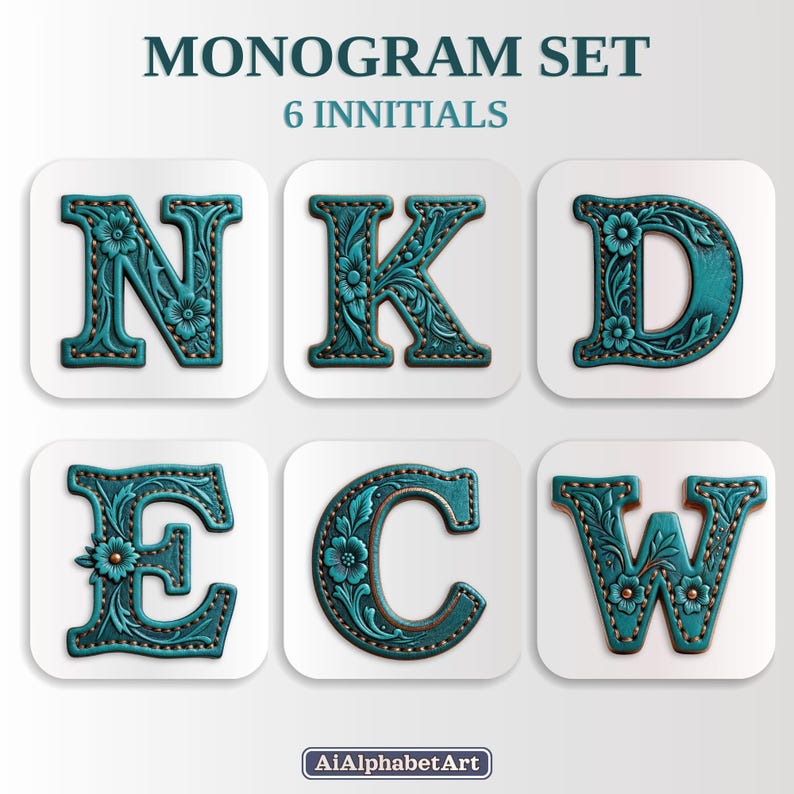Turquoise Tooling Alphabet PNG | Western Leather Floral Letters | 40 ...