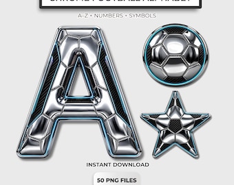 Alfabeto de fútbol cromado PNG / 50 PNG transparentes / 3500px / Uso comercial
