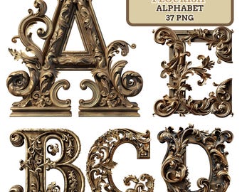Golden Flourish Alphabet | Antique Monogram Font (37 PNG)