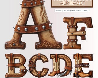Alfabeto de botas vaqueras PNG / 49 PNG transparentes / 3500px / Uso comercial