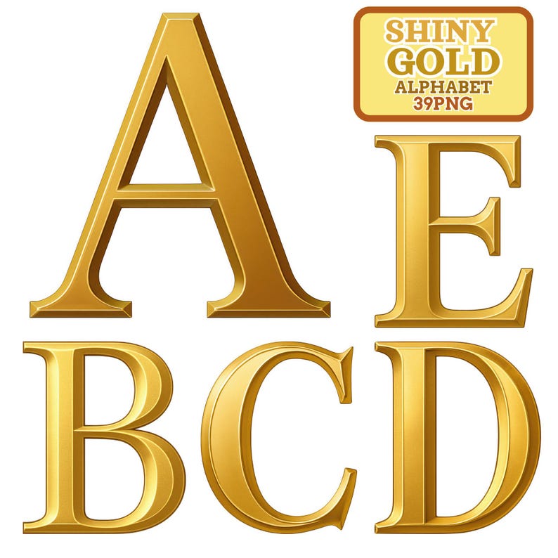 3D Shiny Gold Alphabet Clipart: Luxury Letters & Numbers (PNG Digital ...