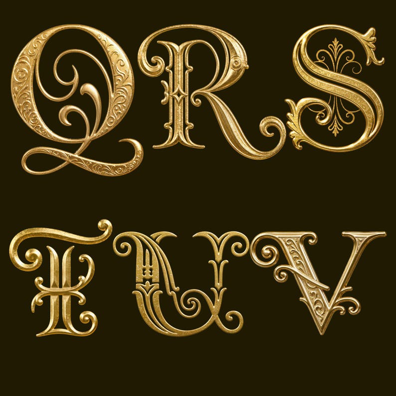 Gold Foil Love Alphabet PNG Set | Ornate Letters A–Z, 0–9 | 40 PNG ...