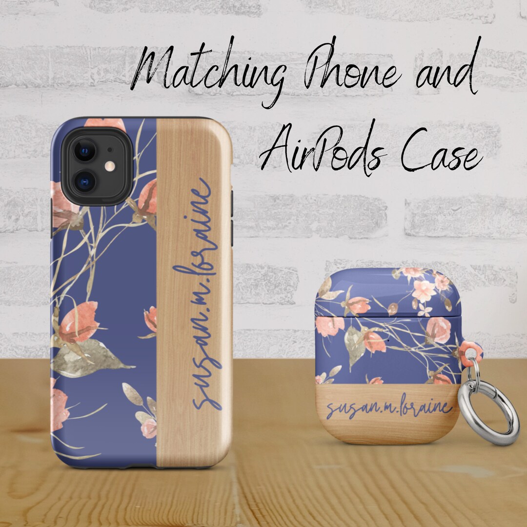 Matching iPhone and Airpods Case, Navy Floral Phone Cover, Floral