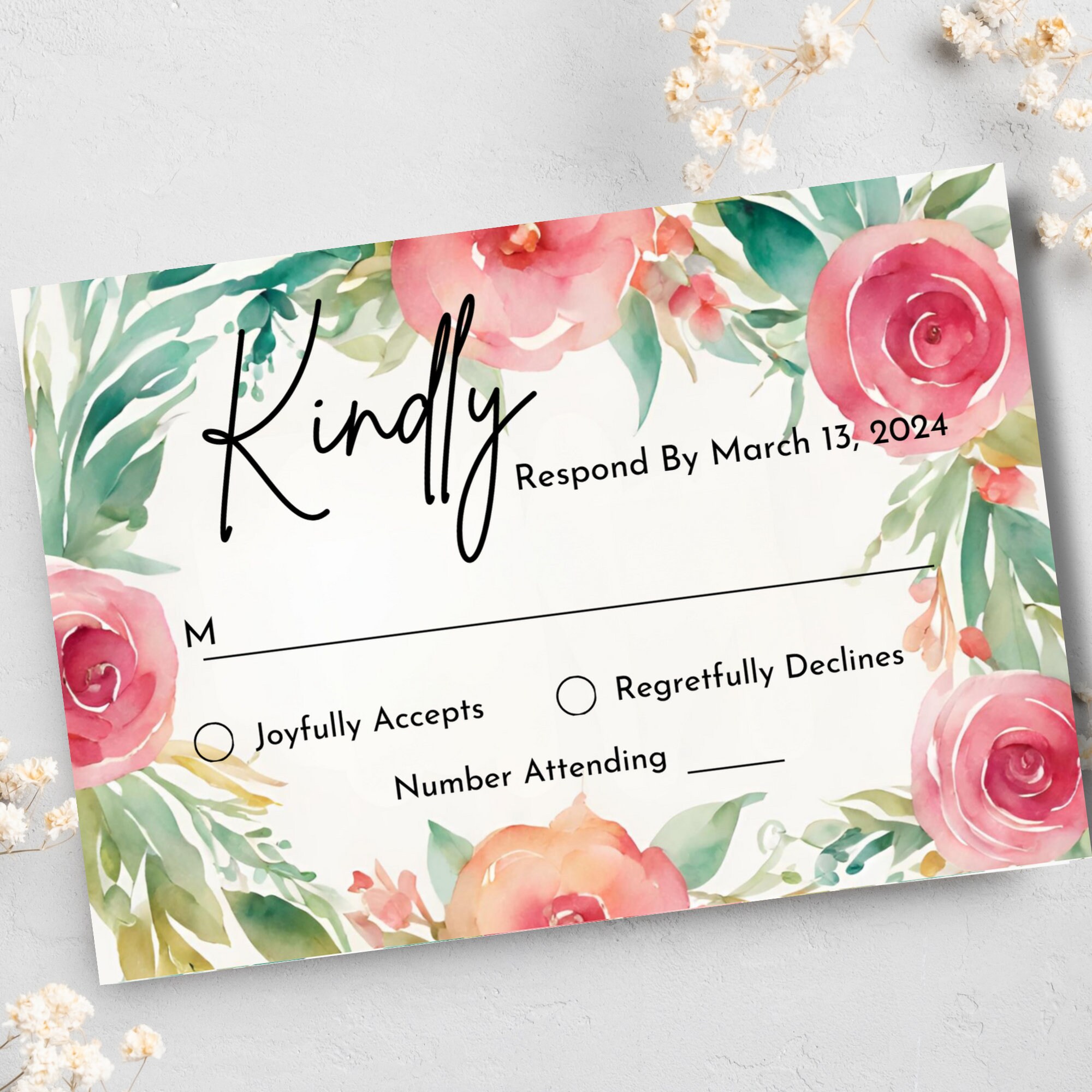 Watercolor Flowers Wedding Template, Floral Wedding Invite Set, Garden ...