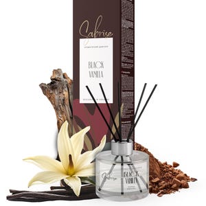 Reed Aroma Diffuser Svart Vanilj, Stresslindring, Ukrainska presentidéer, Tackpresent, Terapeutpresent, Tillverkad i Ukraina