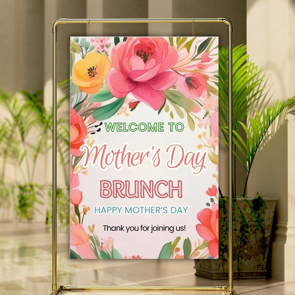 Editable Mother's Day Brunch Welcome Sign, Mothers Day Poster Sign, Watercolor Florals, Instant Download, Canva Welcome Sign