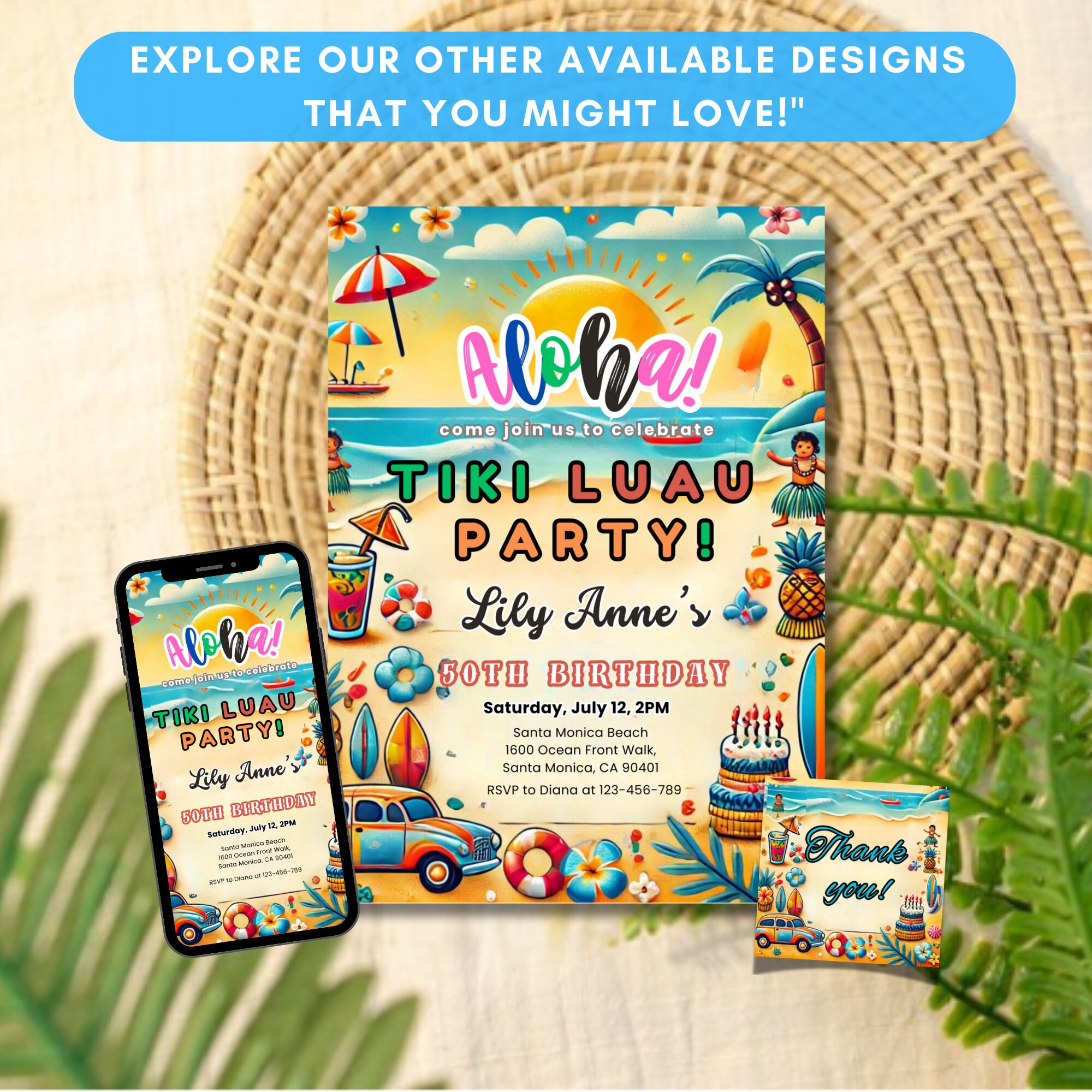 Editable Hawaiian Birthday Party Invitation Aloha Birthday Invitation ...