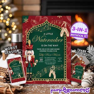 Nutcracker Baby Shower Invitation Set: Christmas Ballet Theme (Digital Download