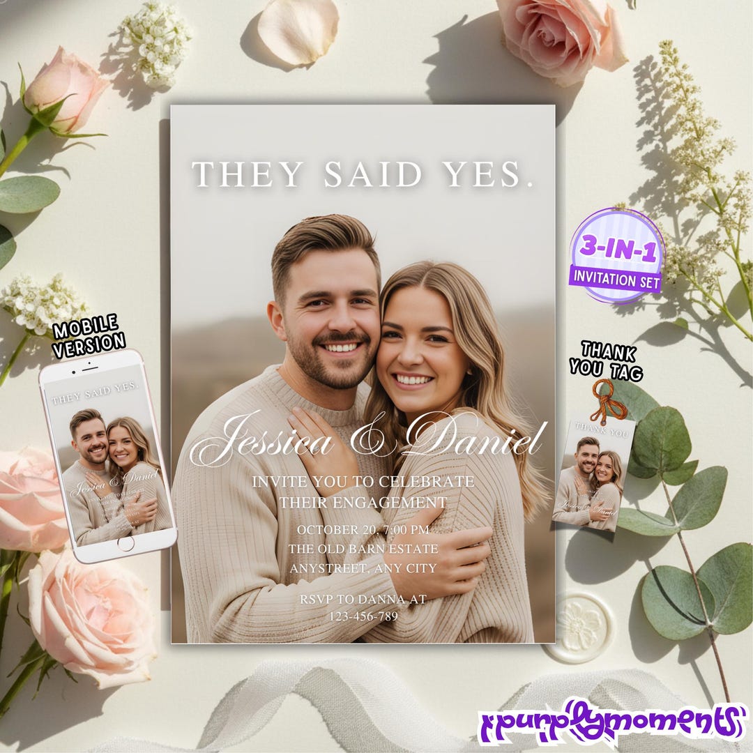 Photo Engagement Invitation, Modern Minimal Photo Layout, Picture ...