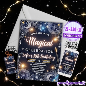 Magical Birthday Invitation Digital Download Celestial Theme Editable 18th Celebration Party Template Starry Night Design Mobile Friendly