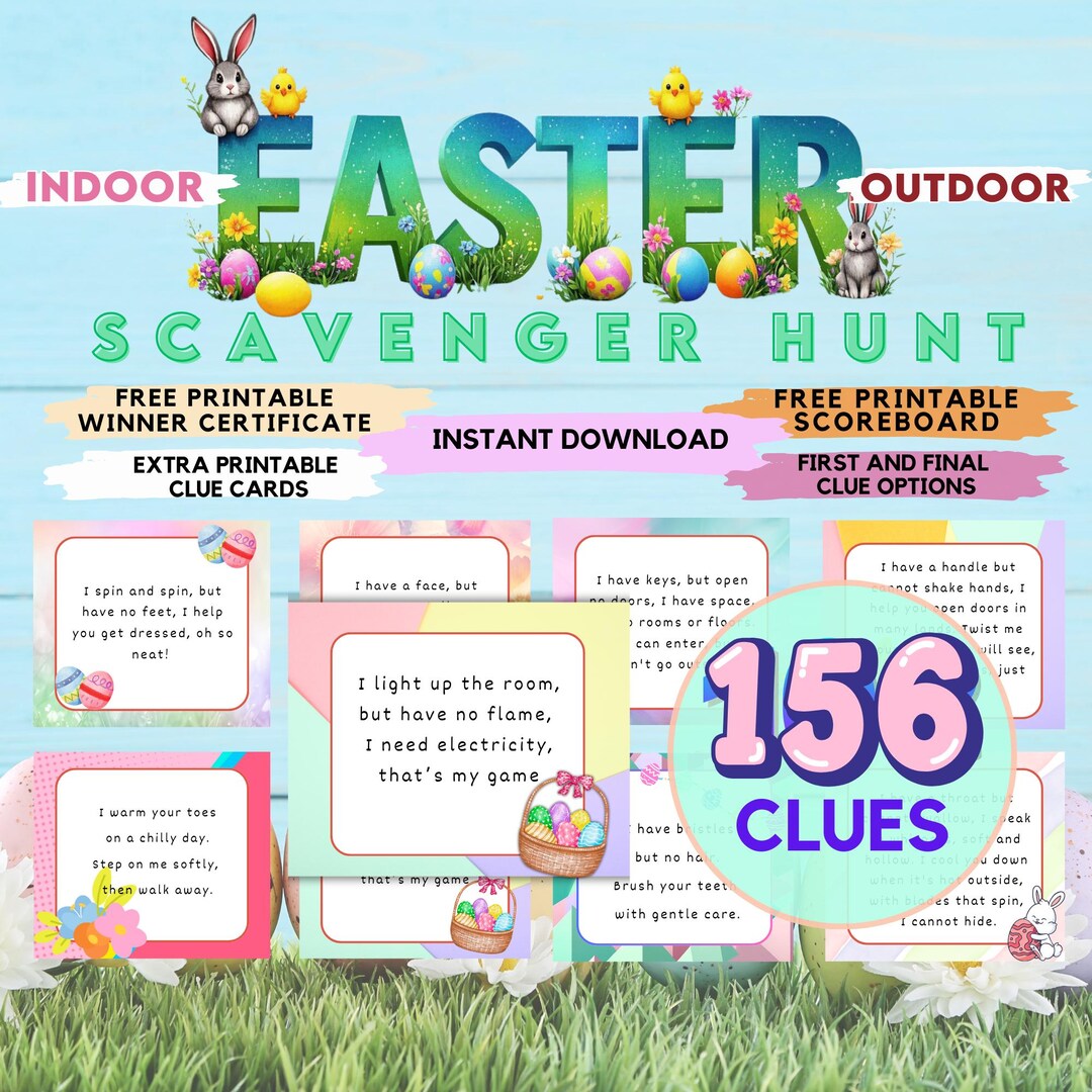 Printable Easter Scavenger Hunt Riddles for Kids Big Bundle Indoor ...