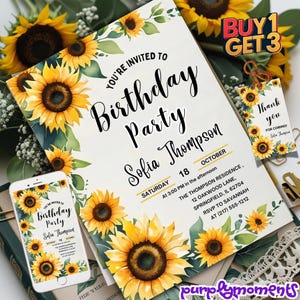 Sunflower Birthday Party Invitation Editable Template Digital Download Floral Birthday Invite Summer Party Decorations Printable