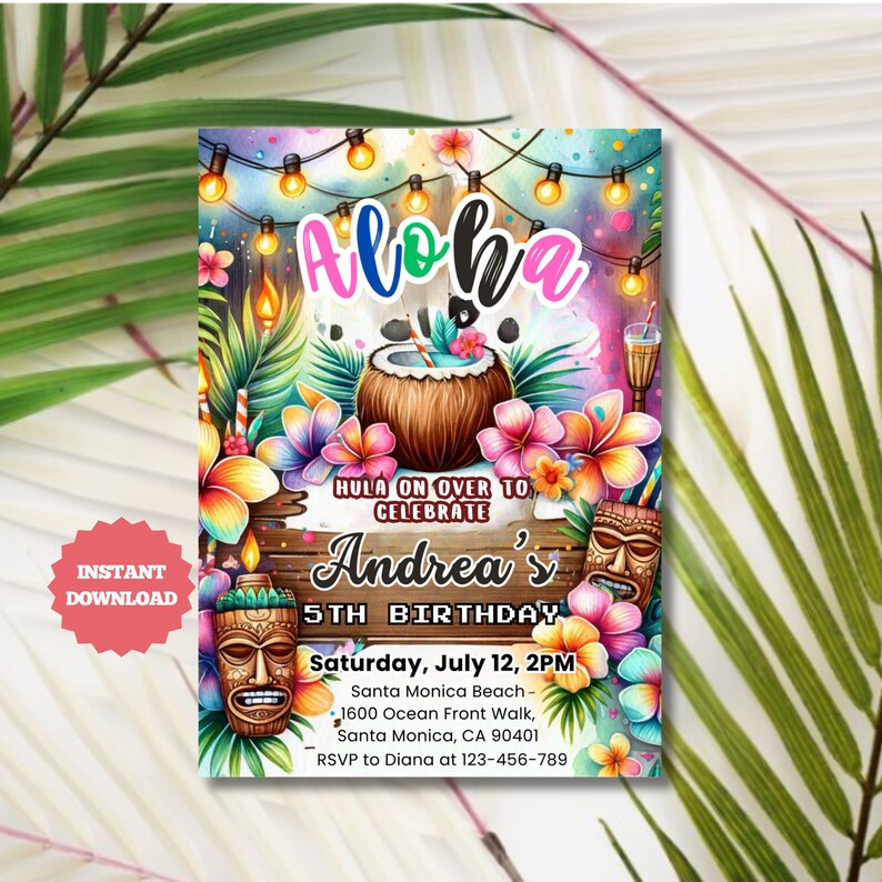 Editable Hawaiian Birthday Party Invitation Aloha Birthday Invitation ...