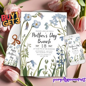 Plantilla de invitación para brunch del Día de la Madre / Diseño floral editable / Descarga digital imprimible / Invitación a evento de primavera / Compra 1 y llévate 3