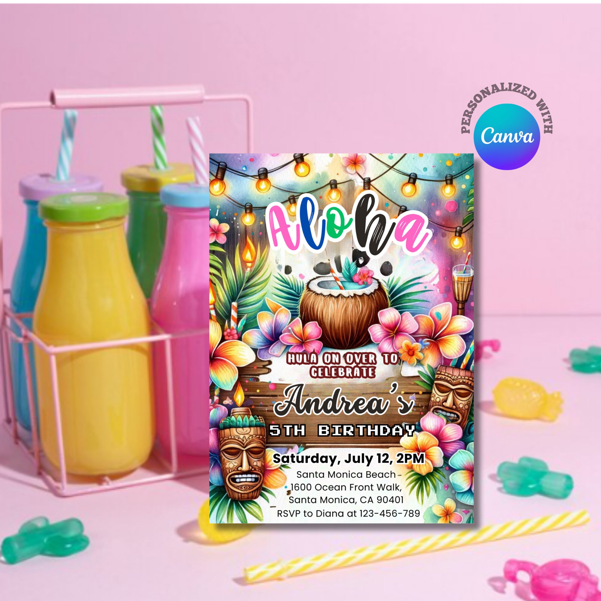 Editable Hawaiian Birthday Party Invitation Aloha Birthday Invitation ...