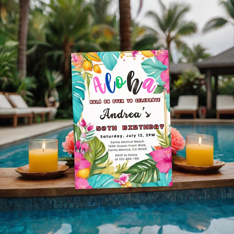 Editable Hawaiian Birthday Party Invitation Aloha Birthday Invitation ...