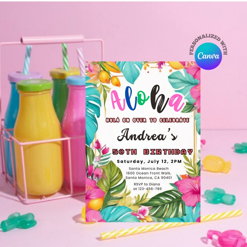 Editable Hawaiian Birthday Party Invitation Aloha Birthday Invitation ...