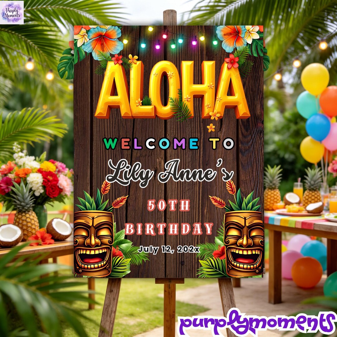 Aloha Birthday Welcome Sign Large Print Canva | Hawaiian Tropical 4 ...