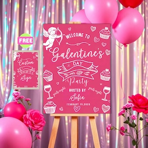 Editable Galentine&#39;s Day Party Welcome Sign: Canva Template (Printable)