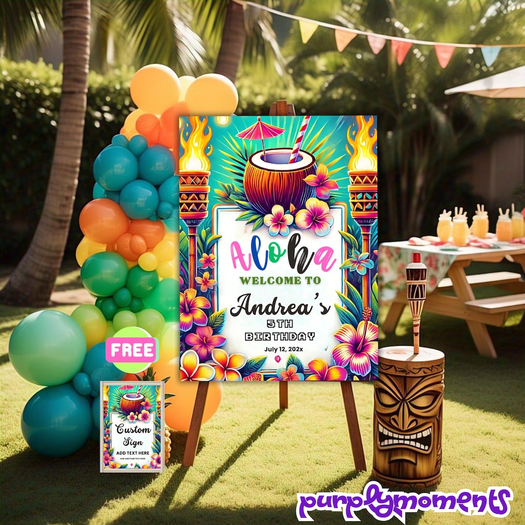 Bannière d'anniversaire hawaïenne ALOHA,décorations de fête tropicale
